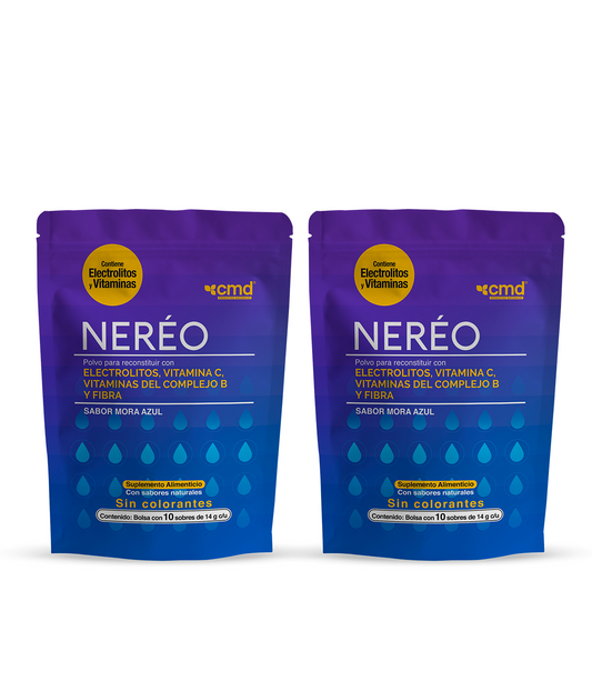 Electrolitos + Vitamina C + Vitamina B12 14g de CMD - DUO: Nereo Electrolitos | Refuerzo ´del sistema inmunitario, brindando bienestar general | 20 sobres de 14g c/u sabor mora azul