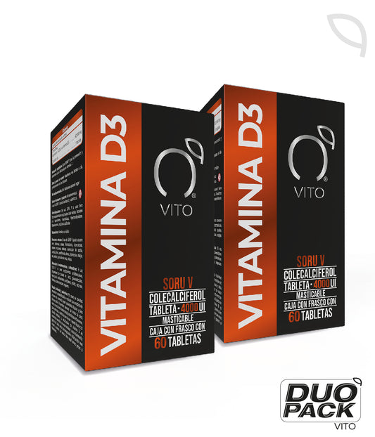 DUO: Vitamina D3 4000 UI de Vito | Contribuye en la Función Ósea y Dental - Equilibrio Hormonal | DUO 120 tabletas masticables