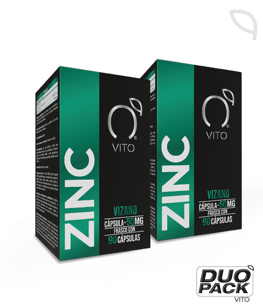 DUO: Zinc 50mg por cápsula de Vito | Promueve el fortalecimiento del sistema inmunitario y de la piel | Duo con 180 cápsulas vegetales