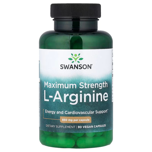 L-Arginina 850 mg de Swanson |  Apoyo Cardiovascular y del Sistema Inmunológico que proporciona energía y resistencia | 100 cápsulas vegetales