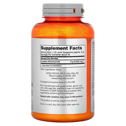 Creatina Monohidratada Pura en Polvo 5,000 mg por porción | Aumenta la Masa Muscular | 45 servicios de NOW Sports