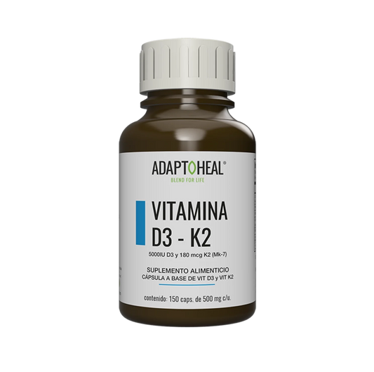 Vitamina D3+K2 500mg de Adapto Heal | Apoyo Cardiovascular y del Sistema Óseo | 150 Cápsulas Vegetales