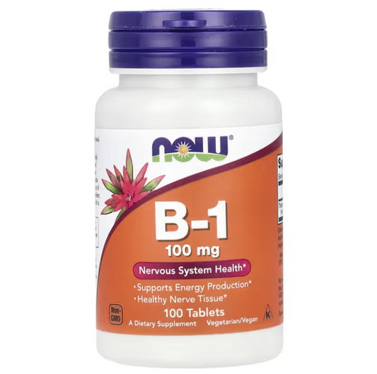 Vitamina B1 100 mg de NOW Foods | Apoyo para el Sistema Nervioso y Energetico | 100 tabletas veganas