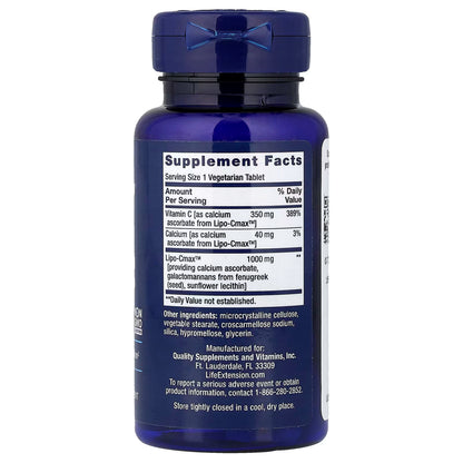 Vitamina C Liposomal 24 Horas 350mg con Lipo-Cmax 1000mg y Ascorbato de Calcio, Fórmula Hydrogel de Life Extension |  Apoyo del Sistema Inmunológico | 60 tabletas vegetales de alta absorción