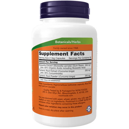Extracto de Boswellia 500 mg por porción + Cúrcuma | Respuesta Inmunitaria Equilibrada de NOW Foods | 120 cápsulas vegetales, 60 porciones