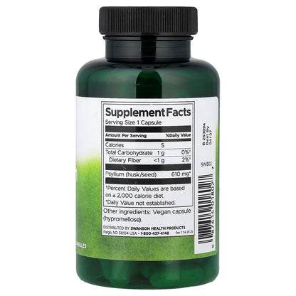 Cáscara Premium de Psyllium 610mg de Swanson | Bienestar Digestivo - Favorece la regularidad intestinal | 100 cápsulas vegetales