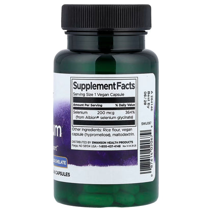 Complejo de Selenio Albion 200 mcg de Swanson | Favorece la función metabólica y promueve una potente acción antioxidante | 90 cápsulas vegetales