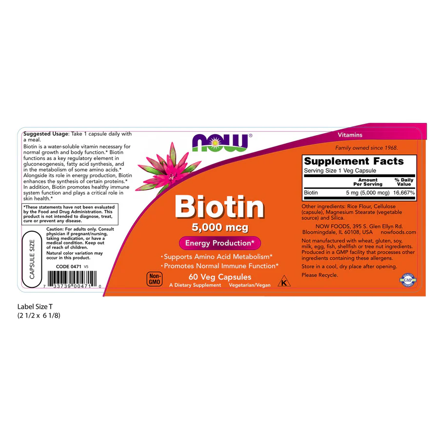 Biotina 5,000 mcg de NOW Foods | Apoyo energ\u00e9tico y fortalecimiento de