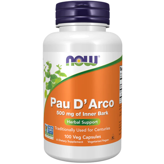 Pau D'Arco 500 mg de NOW Foods | Corteza Interna, Apoyo Herbal Tradicional que Ayuda a reducir la inflamación | 100 Cápsulas vegetales