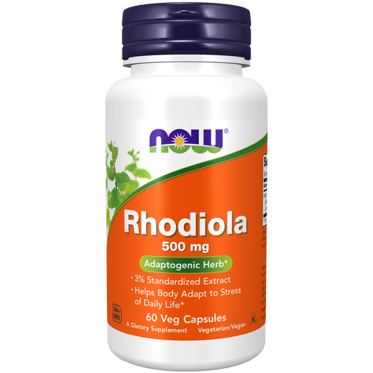 Rhodiola 500 mg - Adaptógeno Natural de NOW Foods | Extracto Estandarizado al 3% de Rosavinas | 60 Cápsulas Vegetales