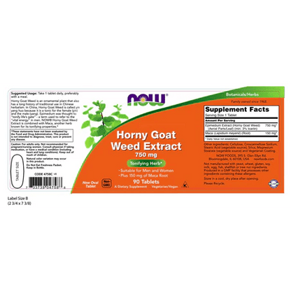 Epimedium con extracto de raíz de maca de Now Foods | Energía y Vitalidad | 90 tabletas