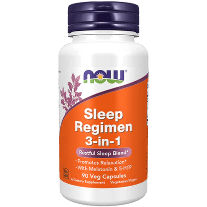 Sleep Regimen 3 en 1, NOW, Cápsulas Veganas, | Promueve la relajación mental y corporal | 90 Cápsulas