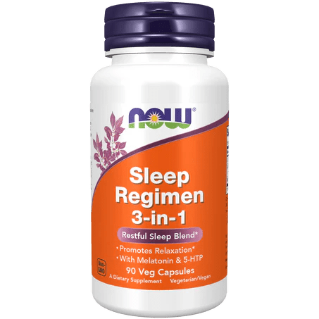 Sleep Regimen 3 en 1, NOW, Cápsulas Veganas, | Promueve la relajación mental y corporal | 90 Cápsulas