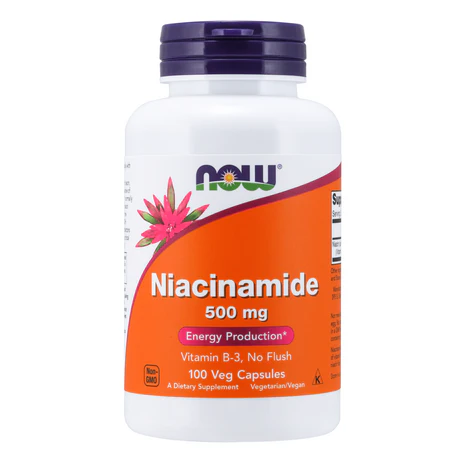 Niacinamida 500 mg, Vitamina B-3 No Flush de NOW Foods | Apoya la salud del sistema nervioso | 100 Cápsulas Vegetales