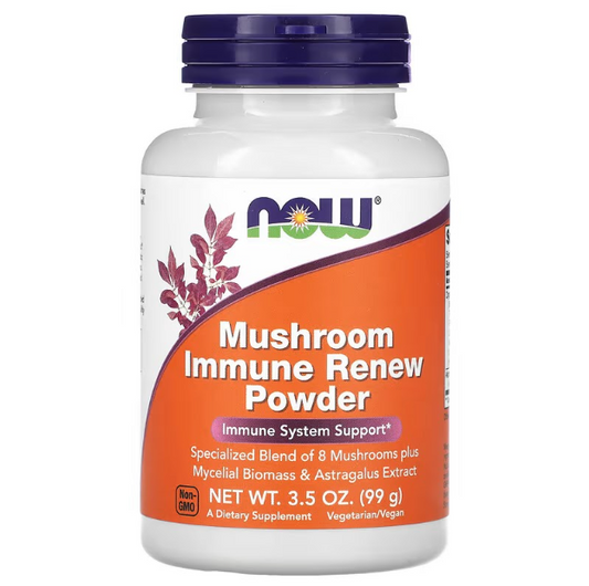 Hongos con Biomasa Micelial y Extracto de Astrágalo, 3.5 oz (99 g) de NOW Foods - Polvo Inmuno Renovador Vegano | Apoyo para el Sistema Inmunólogico