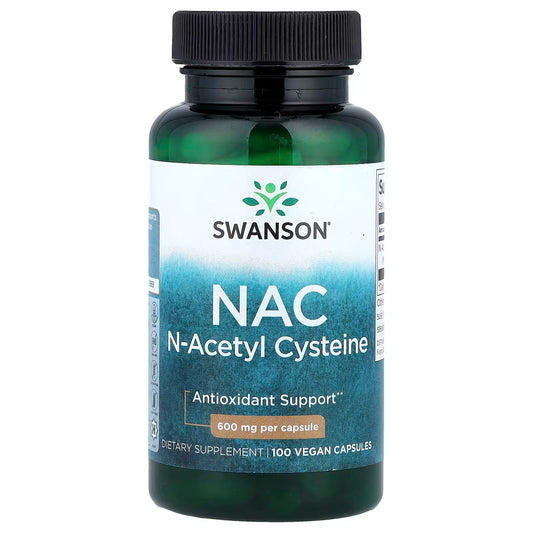 NAC (N-Acetil Cisteína) 600 mg de Swanson |  Ayuda a aumentar los niveles de glutatión, un antioxidante crucial en el cuerpo, protegiendo las células del daño oxidativo | 100 cápsulas vegetales