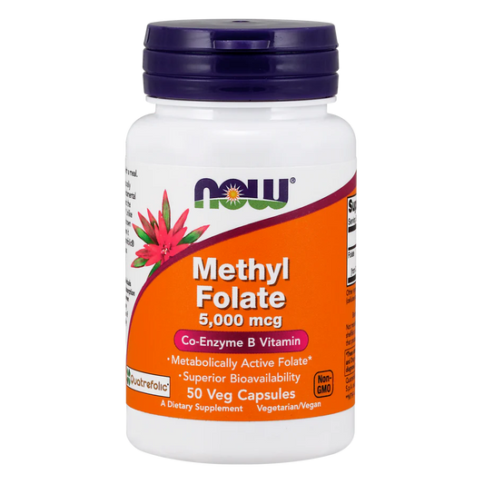 Metil Folato 5,000 mcg de NOW Foods | Apoya la salud neurológica y la división celular | 50 cápsulas vegetales