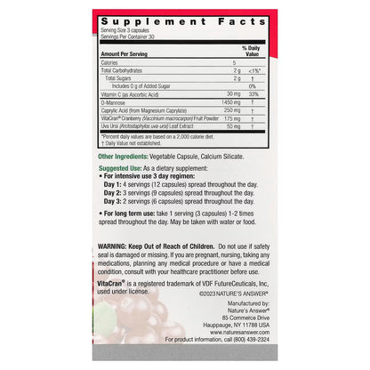 Extracto de Arándano, Ácido Caprílico, Uva Ursi 1955mg de Nature's Answer | Promueve la función del tracto urinario, previniendo las molestias urinarias recurrentes | 90 Cápsulas Vegetarianas
