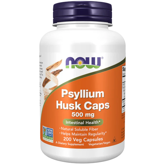 Psyllium Husk  500 mg de NOW Foods | Bienestar Intestinal, Fibra Soluble Natural para la Regularidad Intestinal | 200 Cápsulas Vegetales