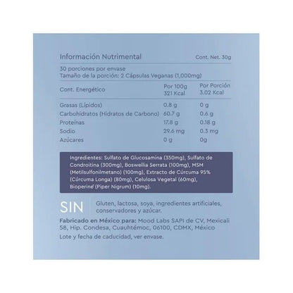 Glucosamina, Condroitina, MSM y cúrcuma 1000mg por porción You Got The Moves de Moods | Promueve el buen descanso, fortaleciendo articulaciones y huesos  | 60 cápsulas veganas