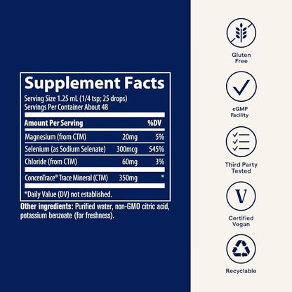 Selenio Iónico Líquido 300mcg de Trace Minerals | Acción antioxidante y de apoyo para la función cardiovascular y hormonal del organismo  | 59ml