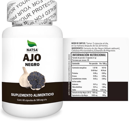 Ajo negro 100 mg de NATSA | Apoya defensas naturales con compuestos antioxidantes  | 60 cápsulas