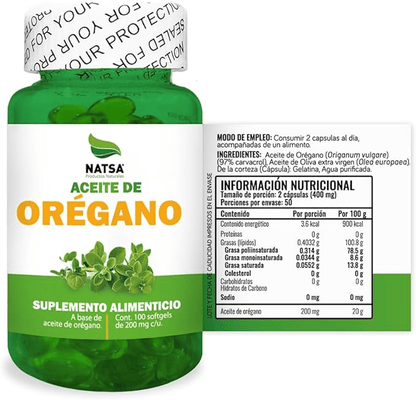 Aceite de Orégano de Natsa | Bienestar Digestivo y Respiratorio | 100 Cápsulas