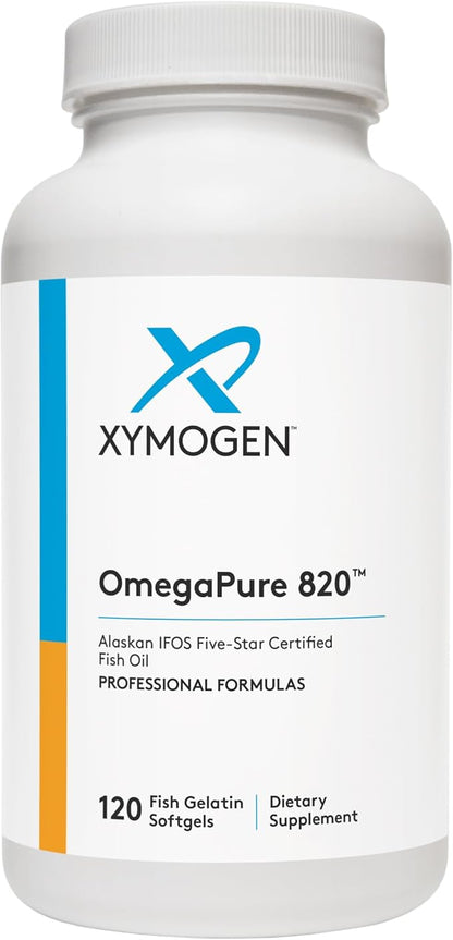 Omega 3, OmegaPure 820 de Xymogen EPA DHA | Bienestar Cardiovascular, función cognitiva | 120 Cápsulas Blandas