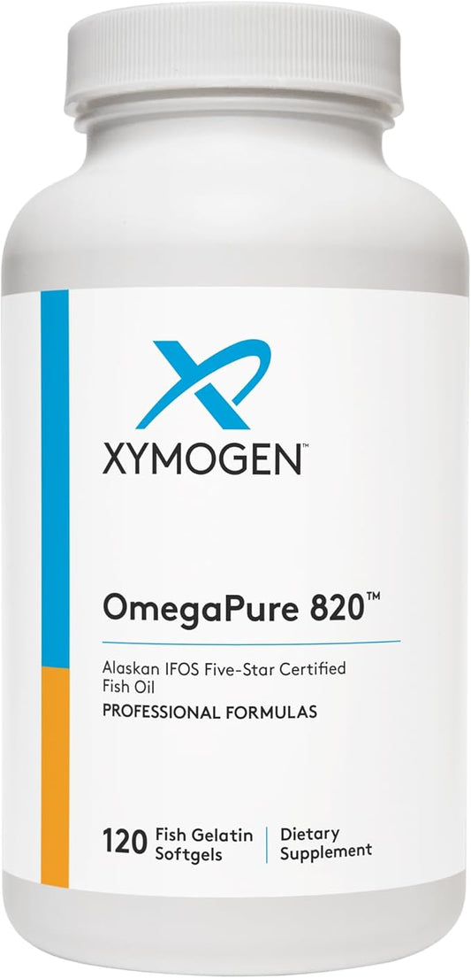 Omega 3, OmegaPure 820 de Xymogen EPA DHA | Bienestar Cardiovascular, función cognitiva | 120 Cápsulas Blandas