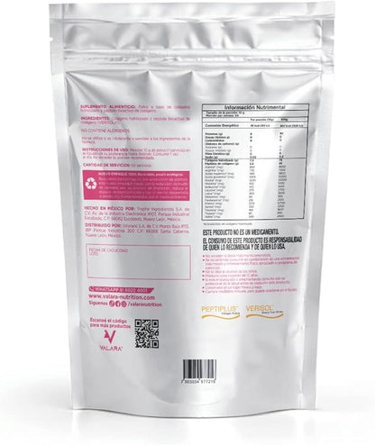Colágeno Hidrolizado 10g de tipo I y III con Aminoácidos de Valara Nutrition 500g | Fortalece Piel, Cabello y Uñas | 50 porciones
