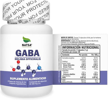 GABA 900 mg con Melissa de NATSA extracto 10:1 | Equilibrio del sistema nervioso | 60 cápsulas
