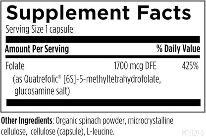 L-5-MTHF (5-Metiltetrahidrofolato) 1700mcg de Designs for Health | Apoyo para el Desarrollo Fetal - Cardiovascular y Mental | 120 Cápsulas Vegetales
