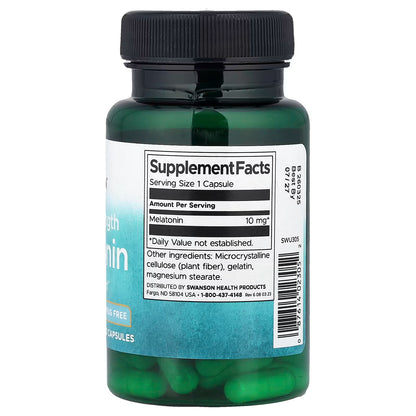 Melatonina de Triple Potencia 10mg de Swanson |  Ayuda a regular el ciclo del sueño, favoreciendo un ritmo circadiano saludable - Promueve la longevidad | 60 cápsulas vegetales