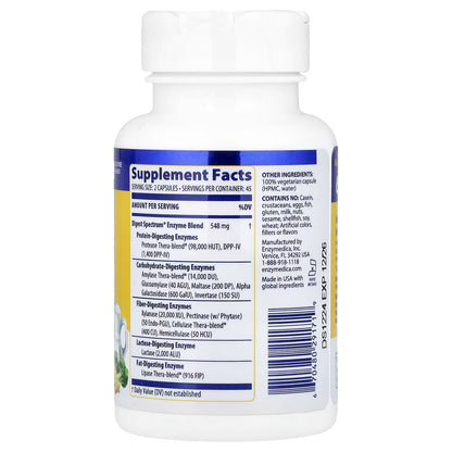 Enzimas Digestivas Especializadas para Soporte en la Digestión de Gluten, Lactosa, Fenoles y Caseína de Enzymedica Digest Spectrum - Fórmula Avanzada para la Intolerancia Alimentaria | 90 Cápsulas Vegana, Kosher y Sin OMG