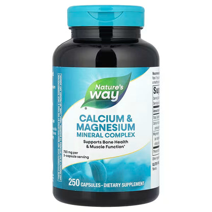 Complejo de Calcio y Magnesio 750mg de Nature's Way  | Contribuye en la función Ósea y Muscular | 250 cápsulas veganas