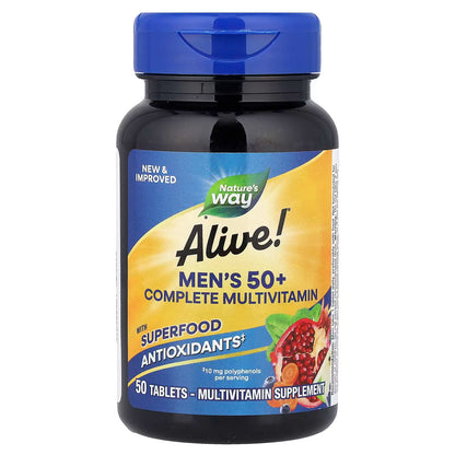 Multivitamínico Completo para Hombres con Extractos de Frutas y Verduras 100mg - Alive! Nature's Way | Fortalecimiento del sistema inmunológico | 50 tabletas veganas