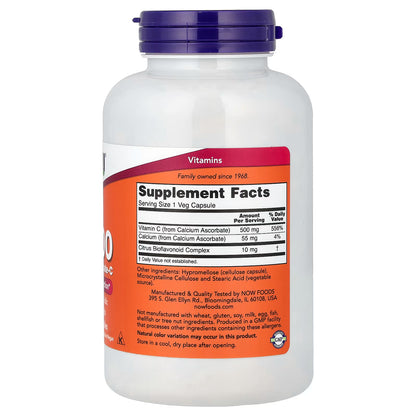 Vitamina C-500 de NOW Foods  | Antioxidante Suave, absorción de hierro | 250 Cápsulas