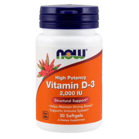 Vitamina D-3 2000 UI de NOW Foods | Fortalecimiento Óseo y del Sistema Inmune | 30, 120 y 240 cápsulas blandas