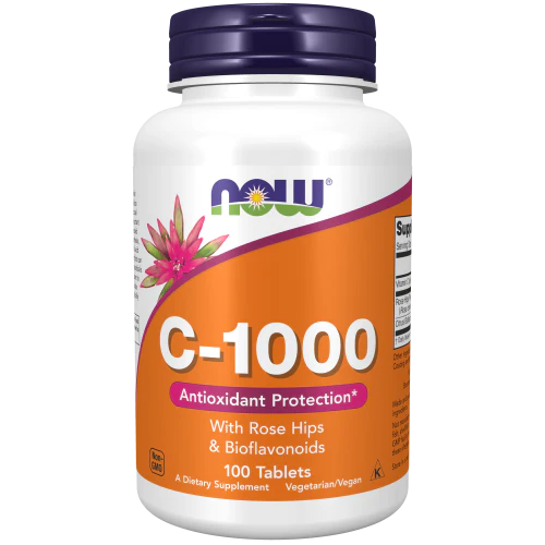 Vitamina C-1000 con Rosa Mosqueta y Bioflavonoides, 1000 mg, de NOW Foods | Protección Antioxidante para el Sistema Inmunológico | 100 Tabletas Vegetales