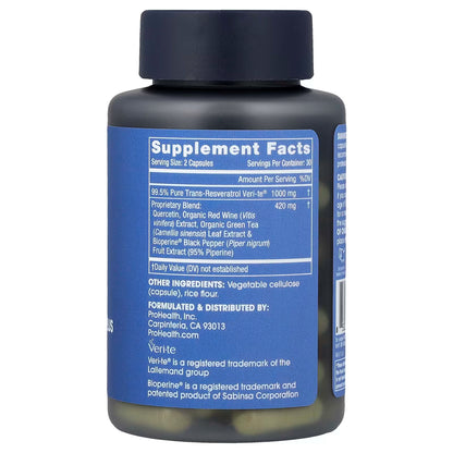 Trans-Resveratrol Plus de ProHealth| Bienestar Celular | 60 cápsulas vegetales