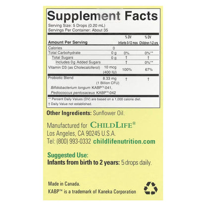 Probiótico Infantil 2.6 mil millones de UFC en gotas de Child Life | Apoyo para el Bienestar Digestivo y la Inmunidad | 10.5ml