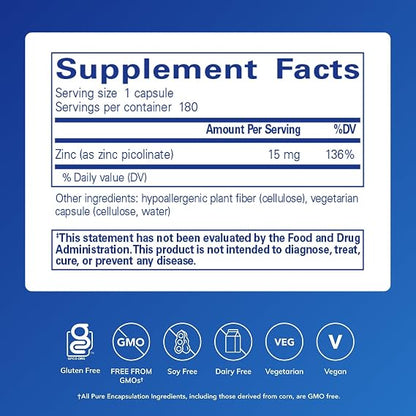 Zinc 15 Pure Encapsulations Picolinato de Zinc 15 mg | Apoyo Inmunológico | 60 cápsulas