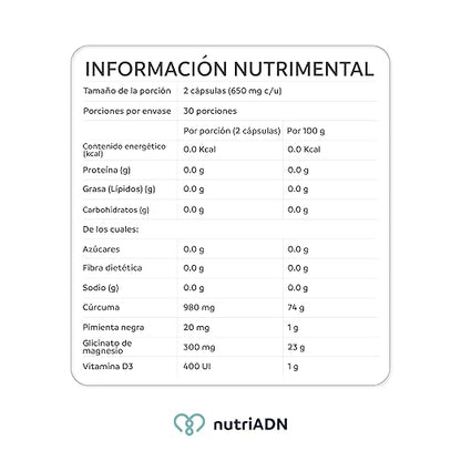 Cúrcuma, Glicinato de Magnesio, Pimienta y Vitamina D de NutriADN - Endo Support | Diseñado para mujeres que padecen de endometriosis y síndrome premenstrual - Ayuda a aliviar síntomas | 60 Cápsulas Vegetales