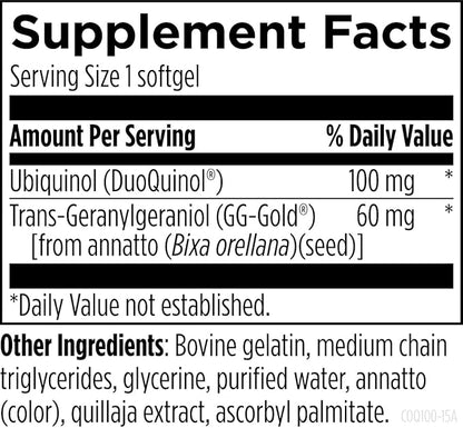 Ubiquinol 200mg y transgeranilgeraniol (GG) 120mg de Designs For Health | Apoya la función Cardiovascular y del Sistema Inmunológico | 60 Cápsulas Blandas