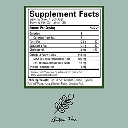 Omega 3 500mg por cápsula - Prenatal DHA de Child Life | Apoya el desarrollo cerebral del bebé y Proporciona ácidos grasos esenciales para la madre | 30 cápsulas blandas Sabor Limón