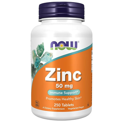 Gluconato de Zinc 50 mg de NOW Foods | Soporte Inmunológico, Funciones Enzimáticas | 100 y 250 Tabletas