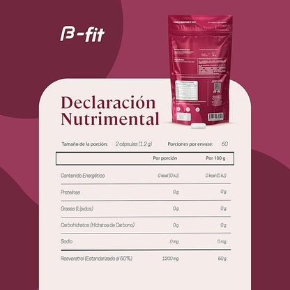 Resveratrol B-fit 1200 mg | Apoya defensa antioxidante, bienestar celular | 120 cápsulas