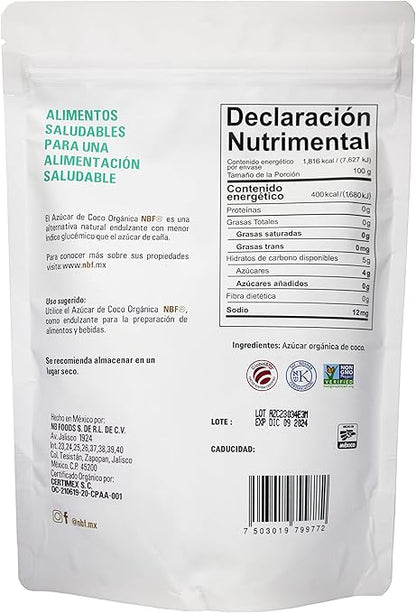 Azúcar de Coco Orgánica de NBF | Endulzante natural de bajo índice glucémico | Azúcar 454g - Sabor Caramelo