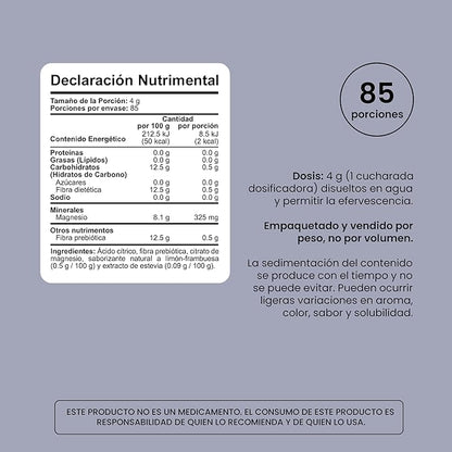 Citrato de Magnesio + Fibra Prebiótica 4g por porción de Entera Pharma | Polvo de 360g Sabor Limón Frambuesa - 85 porciones