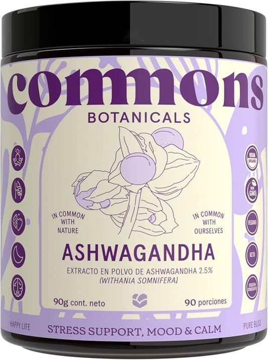 Extracto de Ashwagandha | Commons | Reduce Cortisol, Balance Hormonal | Polvos de 90 y 45g